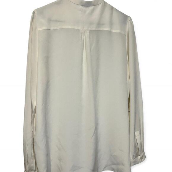 Reiss 100% Silk Ivory Ruffle Front Blouse Button Up Shirt Long Sleeve Women 10 - Picture 5 of 7